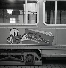 Reklam för Kalle Anka (Anders And) på spårvagn i Köpenhamn 1960