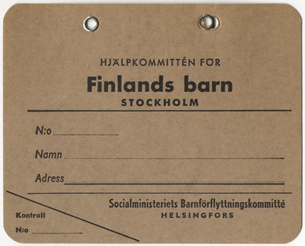 Adresslapp för finska krigsbarn