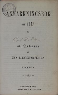 Stryk i skolan - anmärkningsbok från Nya Elementarskolan1859