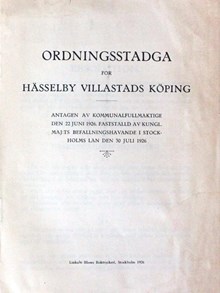 Ordningsstadga för Hässelby Villastads köping 1926