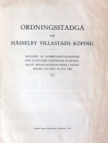 Ordningsstadga för Hässelby Villastads köping 1926