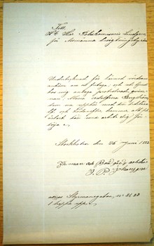 Brädgårdsarbetare Johansson anhåller om att Maria Adolfina Bergström skrivs ut från Besiktningsbyrån, 26 juni 1883