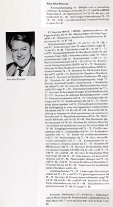 John-Olof Persson. Ledamot av kommunfullmäktige 1970-1989. Finansborgarråd 1973-1976 och 1979-1986. Gatu- och trafikborgarråd 1976-1979