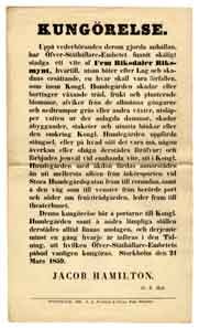 Kungörelse. Uppå vederbörandes derom gjorda anhållan, har Öfver-Ståthållare-Embetet funnit skälligt stadga ett vite af fem riksdaler riksmynt...Stockholm den 21 mars 1859.