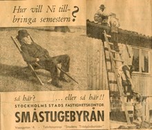 Annons för Småstugebyrån ur pressklipp 1934-1939