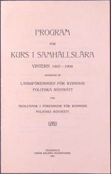 Program för kurs i samhällslära för kvinnor 1907-1908