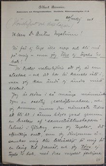Karl Otto Bonnier "törs ej" trycka Dr Nyströms bok "Könslifvet och dess lagar" - brev 1904 