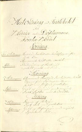 Matsedel från Manillaskolan 1816