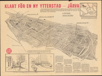 En illustrerad artikel med en vy över södra Järvafältets plaerade bebyggelse