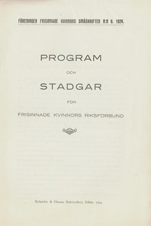 Frisinnade kvinnors förbund - program och stadgar 1924