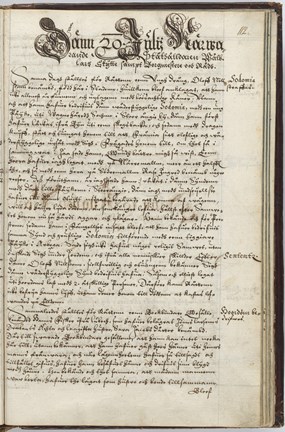 Bild på sida ur den handskrivna Tänkeboken från 1629 med målet om Olof Nilsson. 