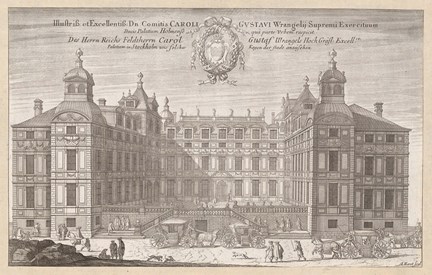  Karl Gustaf Wrangels palats i Stockholm sett från stadssidan - gravyren är hämtad från Suecia antiqua et hodierna