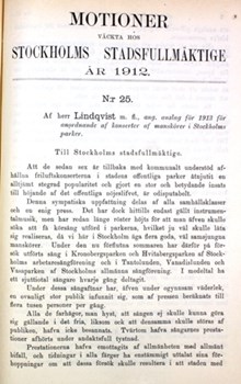 Motion om anslag för anordnande av konserter av manskörer i Stockholms parker - Stadsfullmäktige 1912