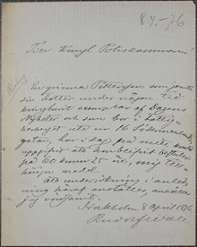 Rudolf Wall vill ha tidningsförsäljerskas påstående om stöld utrett - brev till polisen 1876