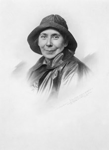 Porträtt av Ann Maria Katarina "Kata" Dalström, författare, politiker och folkbildare.