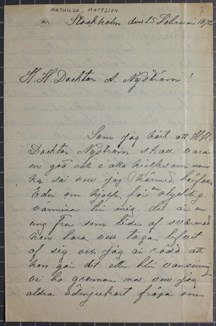 Fru Mattsson ber Dr Nyström hjälpa deprimerad grannfru - brev 1892