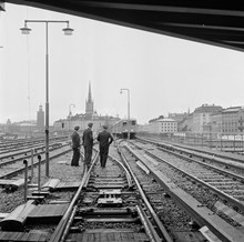 Spårområdet mellan Gamla Stan och Slussen, mot Gamla Stan. Tunnelbanesträckan Kungsgatan/Hötorget - Slussen provkörs