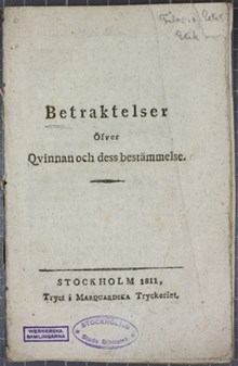 Betraktelser öfver Qvinnan och dess bestämmelse - utgiven 1811