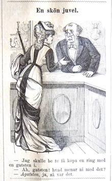 En skön juvel. Bildskämt i Söndags-Nisse – Illustreradt Veckoblad för Skämt, Humor och Satir, nr 41, den 13 oktober 1878