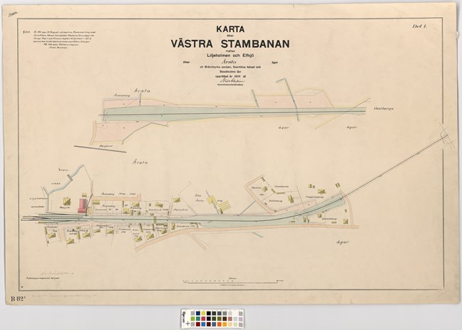 Karta över Västra stambanans sträckning vid Liljeholmen - Stockholmskällan