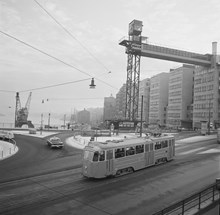 Spårvagn på linje 1 vid Slussen år 1964