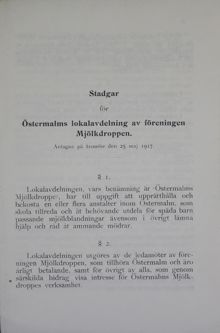 Östermalms mjölkdroppe – stadgar 1917