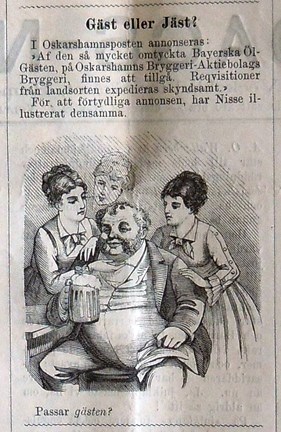 Gäst eller Jäst. Bildskämt i Söndags-Nisse – Illustreradt Veckoblad för Skämt, Humor och Satir, nr 49, den 8 december 1878