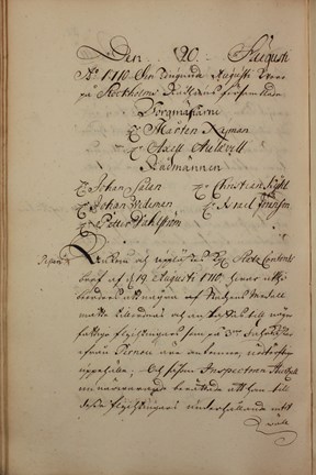 Civiliprotokoll från Magistraten den 20 augusti 1710