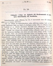 Förslag på åtgärder för att hindra tillströmningen av arbetare till Stockholm - stadsfullmäktige 1892