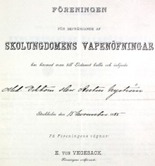 Inbjudan till Föreningen för befrämjande av skolungdomens vapenövningar 1885