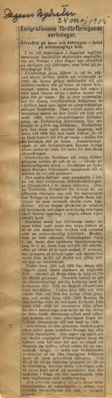 Emigrationens fördärvbringande verkningar, ur DN 1905