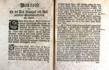 "Berättelse Om En del Dal-Almoges och thes medföljes Sammangaddning och Upror" 1743 