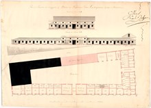 Ritning till ombyggnad av fröken Lantingshausens uthus på Blasieholmen 1822