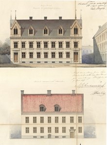 ”Wahrendorffska huset” före och efter ombyggnad – ritning från 1857