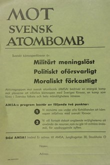 Mot svensk atombomb - flygblad, 1958