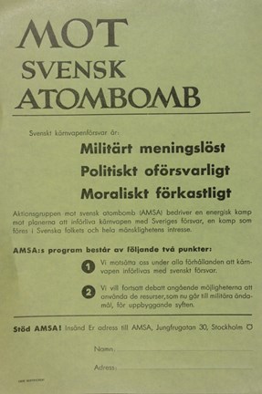 Flygblad från Aktionsgruppen mot svensk atombomb