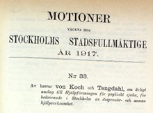 Motion om årligt anslag till Hjälpföreningen för psykiskt sjuka - Stadsfullmäktige 1917