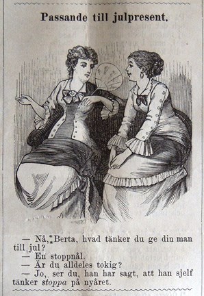 Passande till julpresent. Bildskämt i Söndags-Nisse – Illustreradt Veckoblad för Skämt, Humor och Satir, nr 50, den 15 december 1878