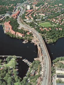 Flygfoto över Tranebergsbron