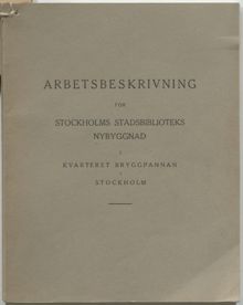 Stadsbiblioteket – arbetsbeskrivning för nybyggnaden från 1924