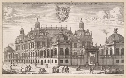 Gustaf Bondes palats i Stockholm - gravyren är hämtad från Suecia antiqua et hodierna