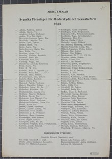 Medlemmar av Svenska föreningen för moderskydd och sexualreform 1913