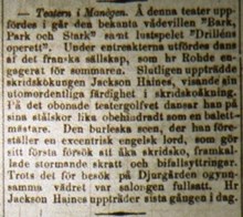 Notiser om skridskokungen Jackson Haines i Aftonbladet 1866