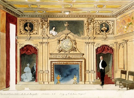 Interiörbild i akvarell från van der Nootska palatset