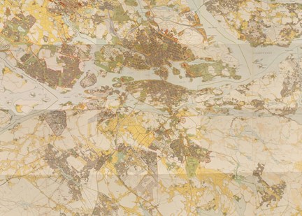 karta över Stockholm som även visar stora delar av dagens ytterstadsområden