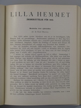 Lilla Hemmets årsberättese för 1919
