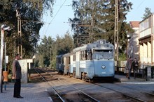 Spårvagn på  linje 16 vid hållplats Storsvängen 1962