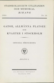 "Gator, allmänna platser och kvarter i Stockholm" 1934, årgång 2