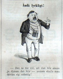 Ändå lyckligt! Bildskämt om ölpriser och alkoholism i Söndags-Nisse – Illustreradt Veckoblad för Skämt, Humor och Satir, nr 42, den 14 oktober 1866