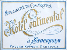 Cigarettetikett från Hotel Continental